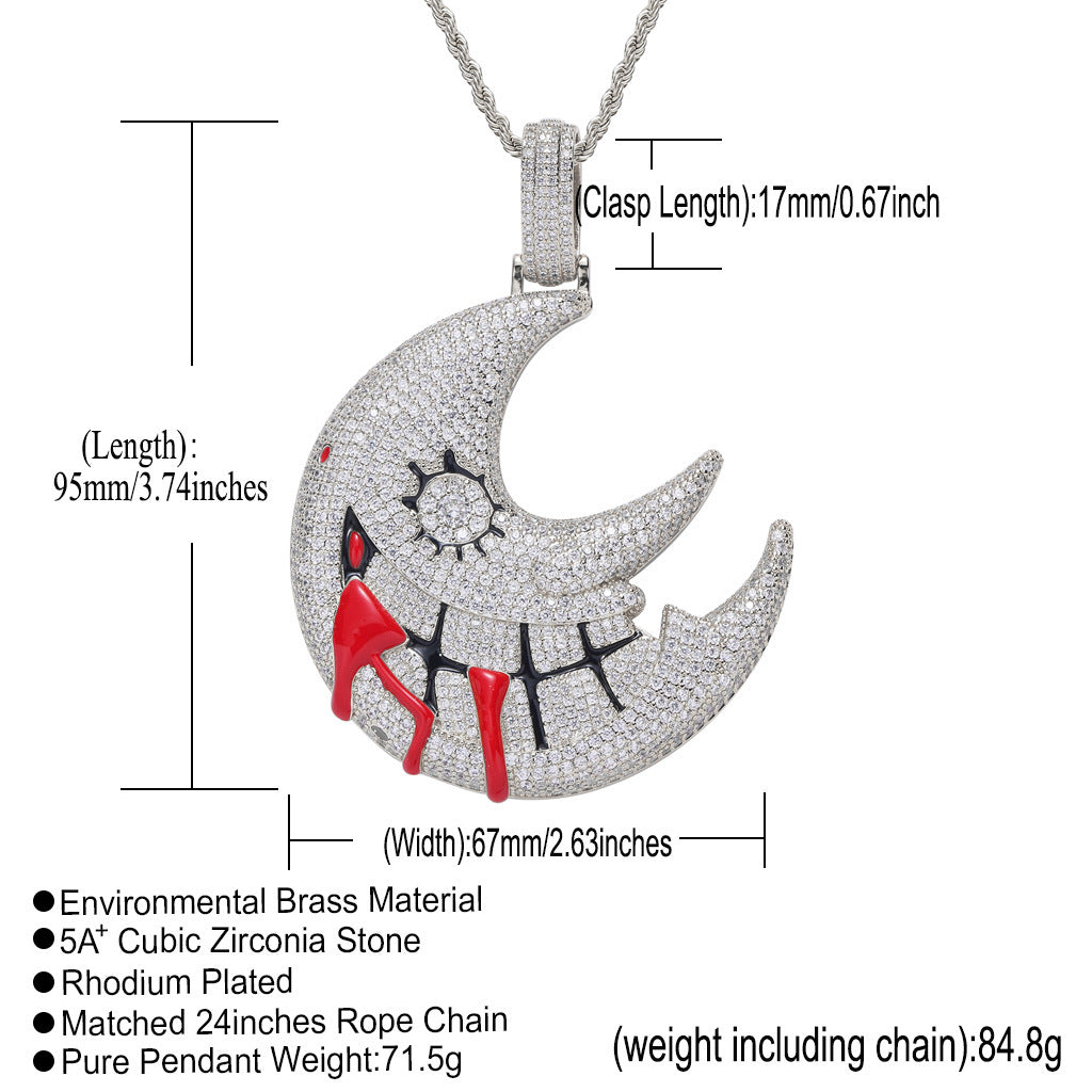 Hip Hop Crescent Moon Copper Pendant Necklace for Men and Women