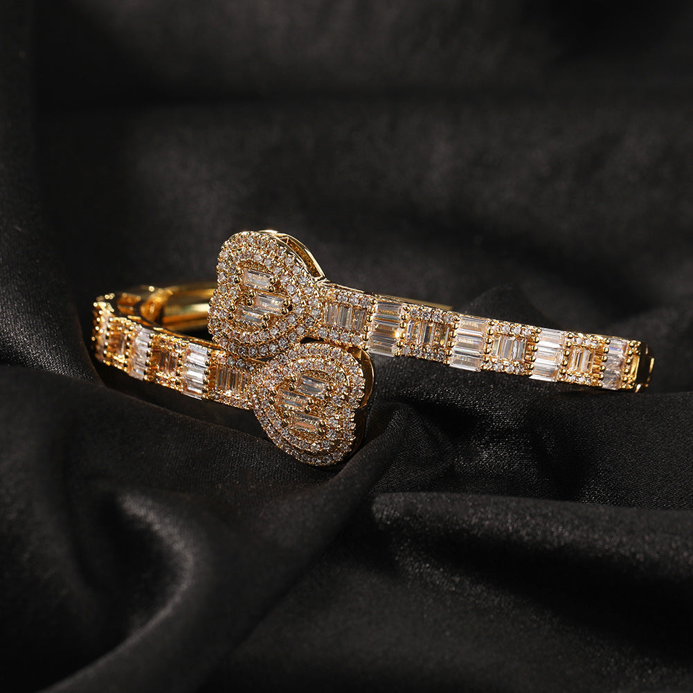 Gold Plated Heart Cubic Zirconia Bangle Bracelet for Women - Trendy Statement Cuff in Gold or Silver Tone product image