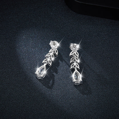 Moissanite Leaf Drop Stud Earrings, 925 Sterling Silver Teardrop Ear Jackets for Women, Sparkly Dangle Earrings for Everyday Wear and Gifts