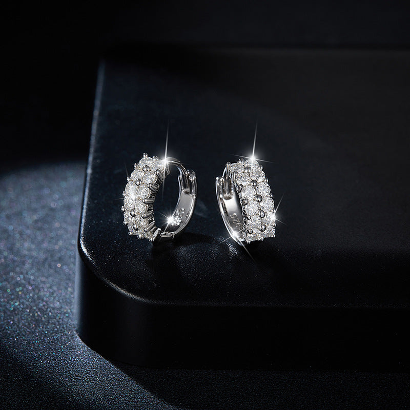 Double Row Clear Stone Hoop Earrings, 925 Marked Huggie Hoops product image