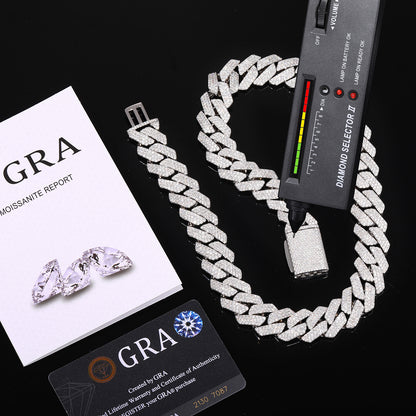 18mm Iced Out Moissanite Cuban Link Chain Necklace Bracelet for Men and Women