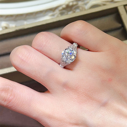 3 Carat Moissanite Ring for Women, Lace-Inspired Halo Engagement Ring