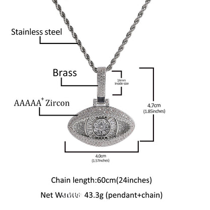 Iced Evil Eye Pendant Necklace for Women with Cubic Zirconia, Gold Plated or Silver Plated Statement Chain Necklace