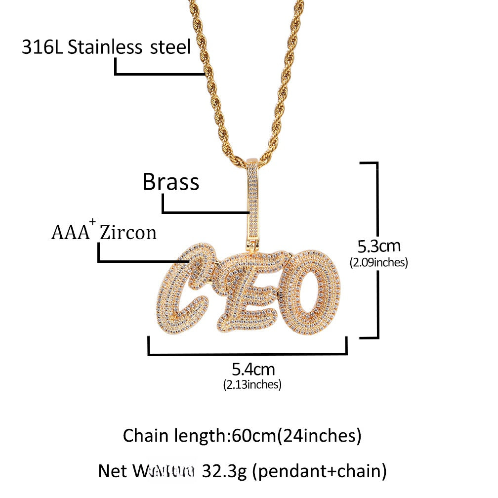 Custom Bubble Letter Pendant Necklace with Cubic Zirconia – Gold or Silver Personalized Name Chain