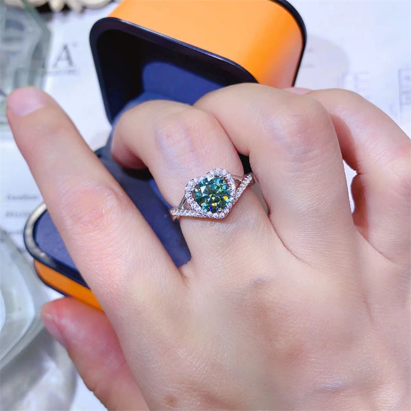 Heart Cut Green Moissanite Ring with Twisted Band Halo, 1 Carat Promise Engagement Ring product image