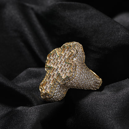 Unisex Iced Cross Ring with Cubic Zirconia, Gold Plated or Silver Plated Statement Ring