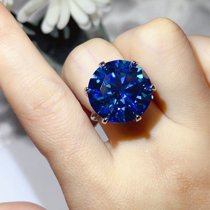 20 Carat Color Moissanite Ring for Women – Round Six-Prong Solitaire Statement Ring