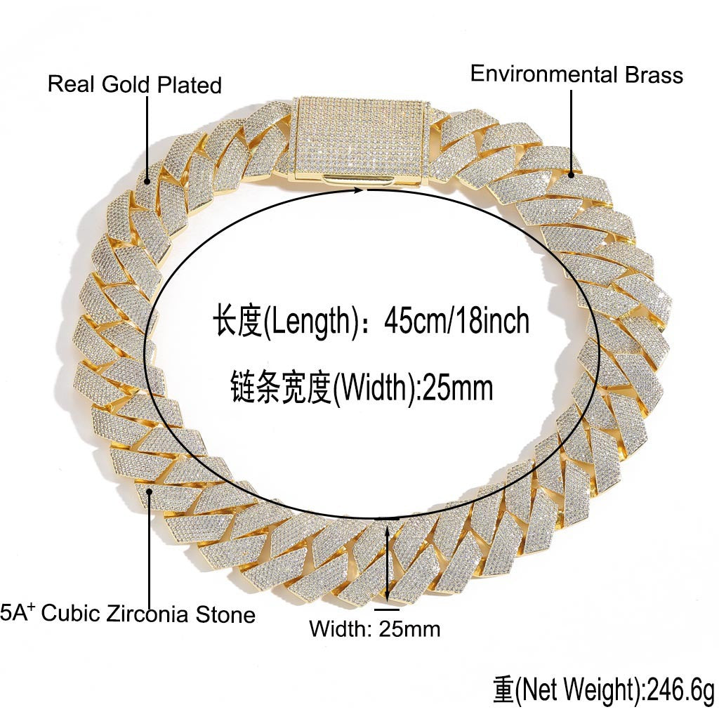 Hip Hop Diamond Shape Cuban Link Cubic Zirconia Necklace for Men