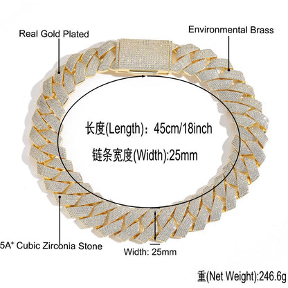 Hip Hop Diamond Shape Cuban Link Cubic Zirconia Necklace for Men