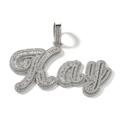 Personalized Bubble Letter Pendant Necklace with Cubic Zirconia Iced Initial Chain for Women