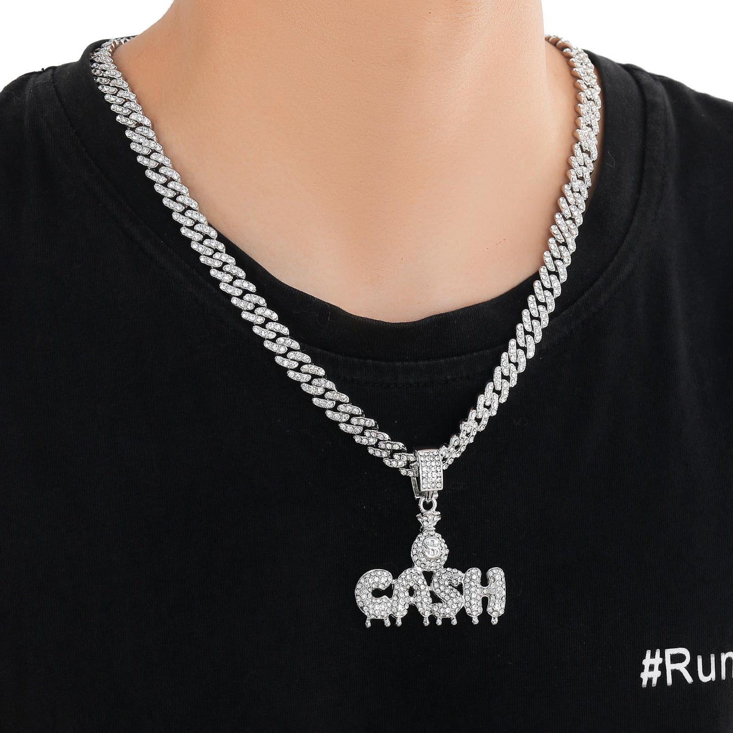 Hip Hop Letter Teardrop Dollar Alloy Pendant Necklace for Men and Women
