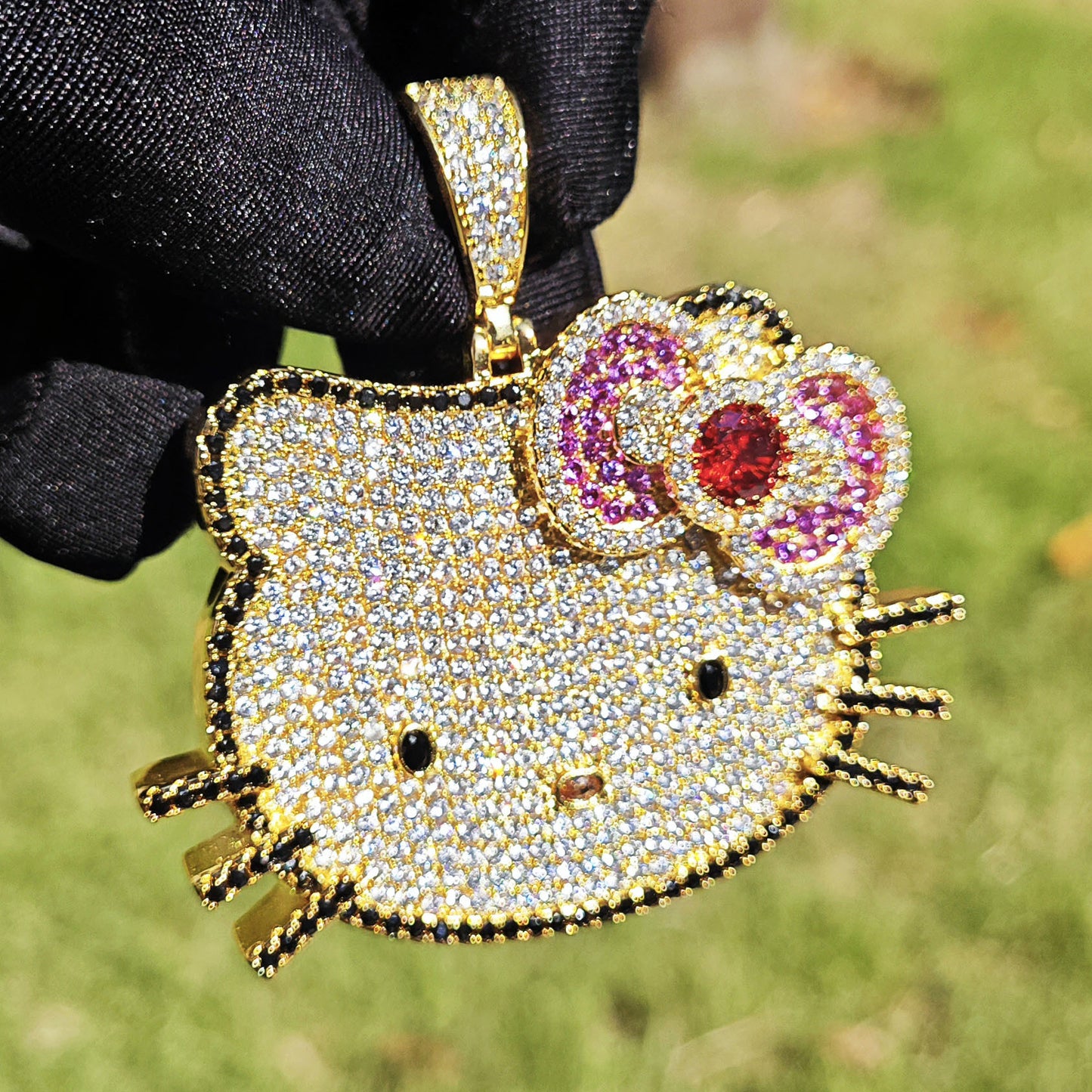 Iced Out Kitty Face Pendant Necklace Unisex Hip Hop Statement Jewelry