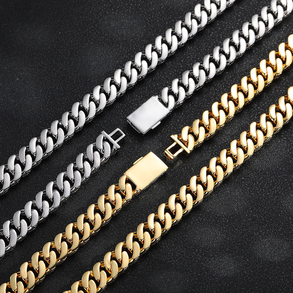 12mm Iced Out Cuban Link Chain Necklace & Bracelet, Zirconia Hip Hop Jewelry product image
