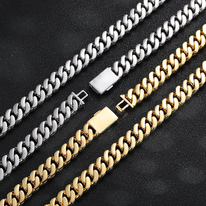 12mm Iced Out Cuban Link Chain Necklace & Bracelet, Zirconia Hip Hop Jewelry