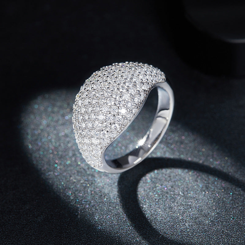 Moissanite Pavé Dome Ring, S925 Silver, 18K Gold Plated Unisex Fashion Ring product image
