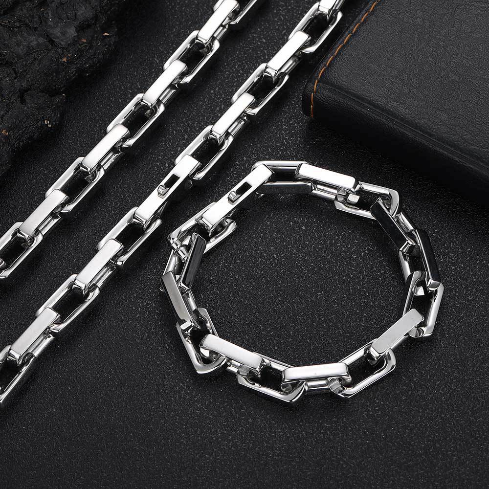 9 mm Polished Rectangular Link Hip Hop Necklace or Bracelet with Stainless steel Base - CHA261 product image