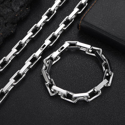 9 mm Polished Rectangular Link Hip Hop Necklace or Bracelet with Stainless steel Base - CHA261