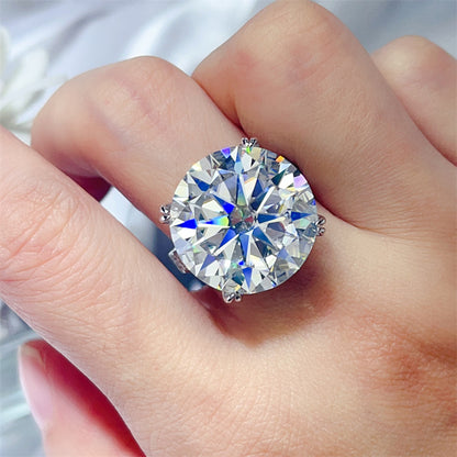 20 Carat Moissanite Ring for Women – Oversized Round Solitaire Engagement Ring