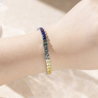 Rainbow Square Tennis Bracelet for Women, Colorful Bracelet