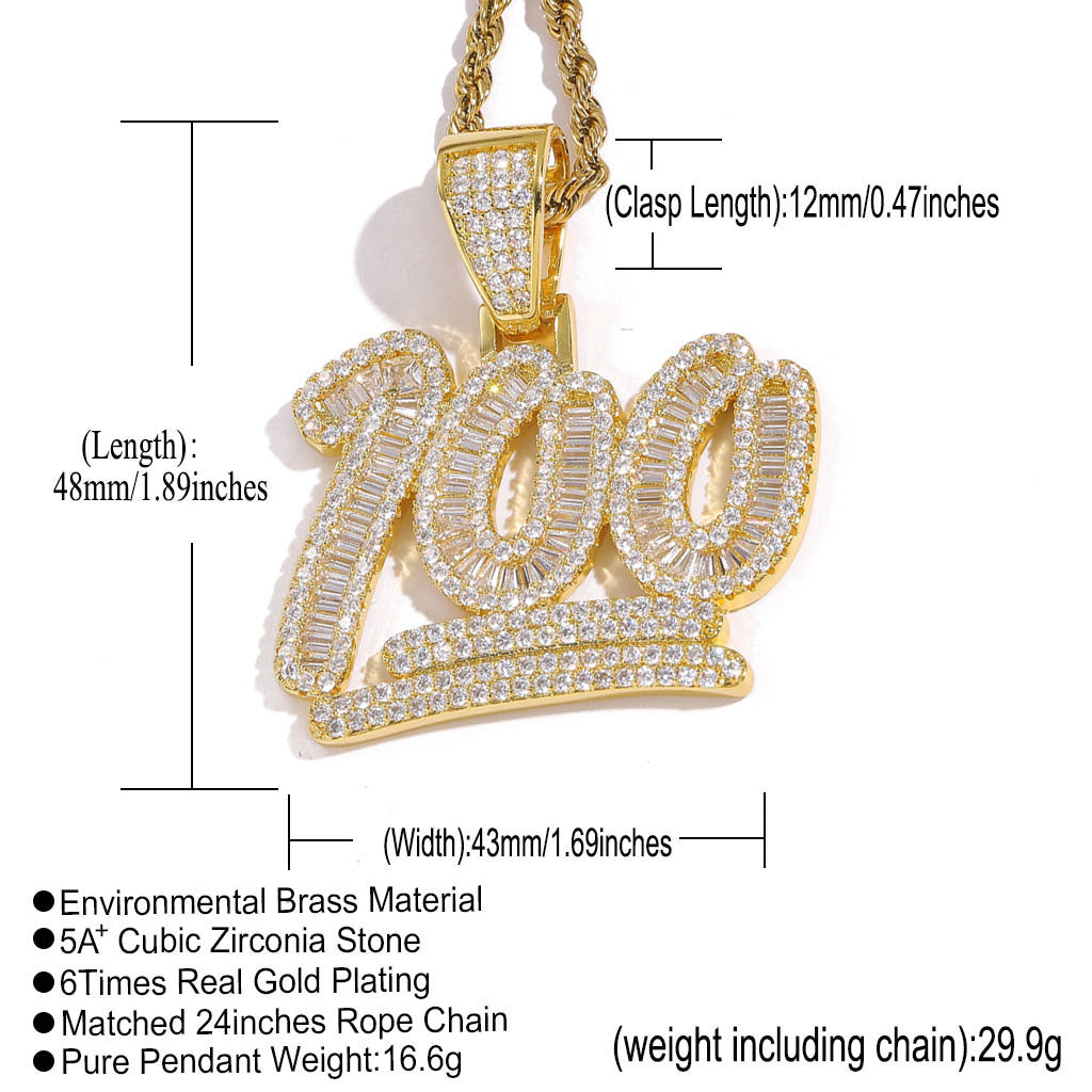 Hip Hop Cross Tennis Chain Copper Pendant Necklace for Men and Women