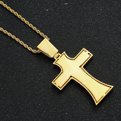 Hip Hop Vintage Cross Diamond Shape Cubic Zirconia Pendant Necklace for Men and Women