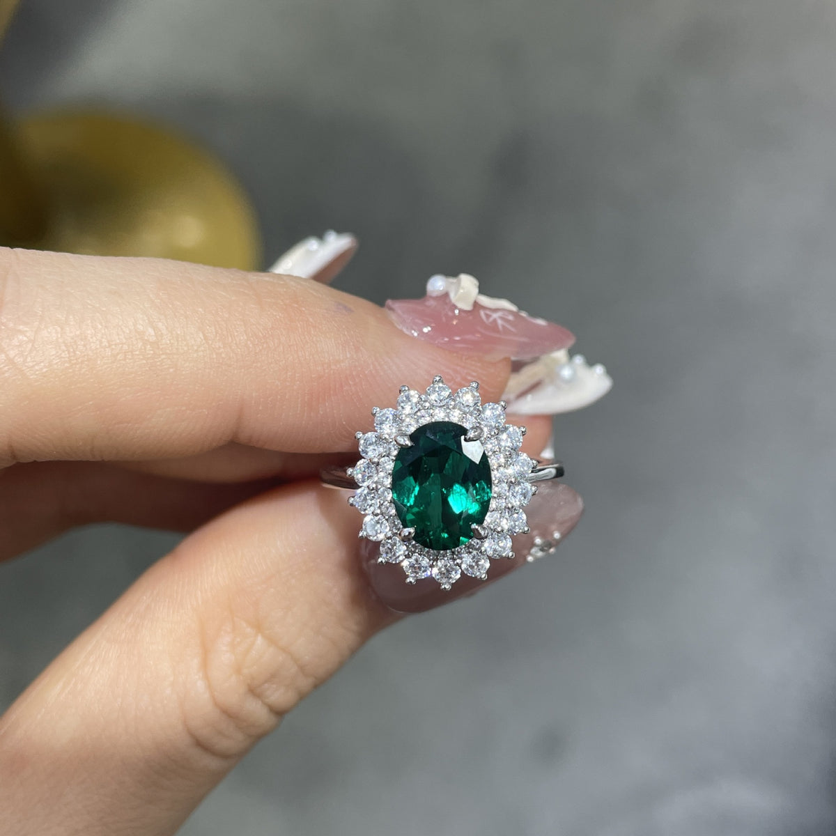 Emerald Green Oval Jewelry Set for Women, Halo Ring Earrings Necklace product image