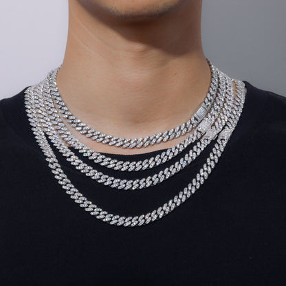 925 Silver Moissanite Cuban Link Chain Necklace for Men & Women - Iced Out Hip Hop Statement Necklace
