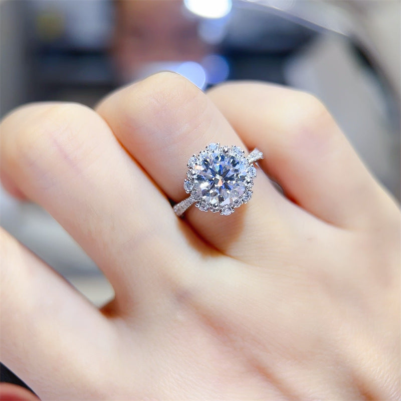 VVS Moissanite Halo Ring for Women, Floral Starburst Engagement Ring, D Color 1 Carat or 2 Carat Promise Ring product image