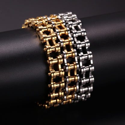 Unisex Stainless Steel Chain Link Bracelet - Gold or Silver Plated Line Design Statement Bangle
