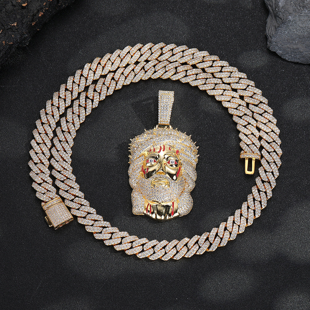 Iced Face Pendant Necklace, Hip Hop Cartoon Chain, White or Gold Tone product image