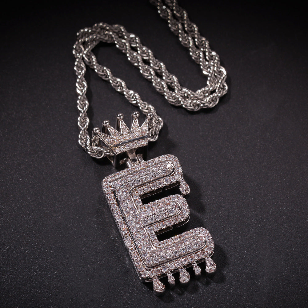 Iced Crown Initial Letter Pendant Necklace with Cubic Zirconia 24-Inch Twisted Chain for Women & Men product image