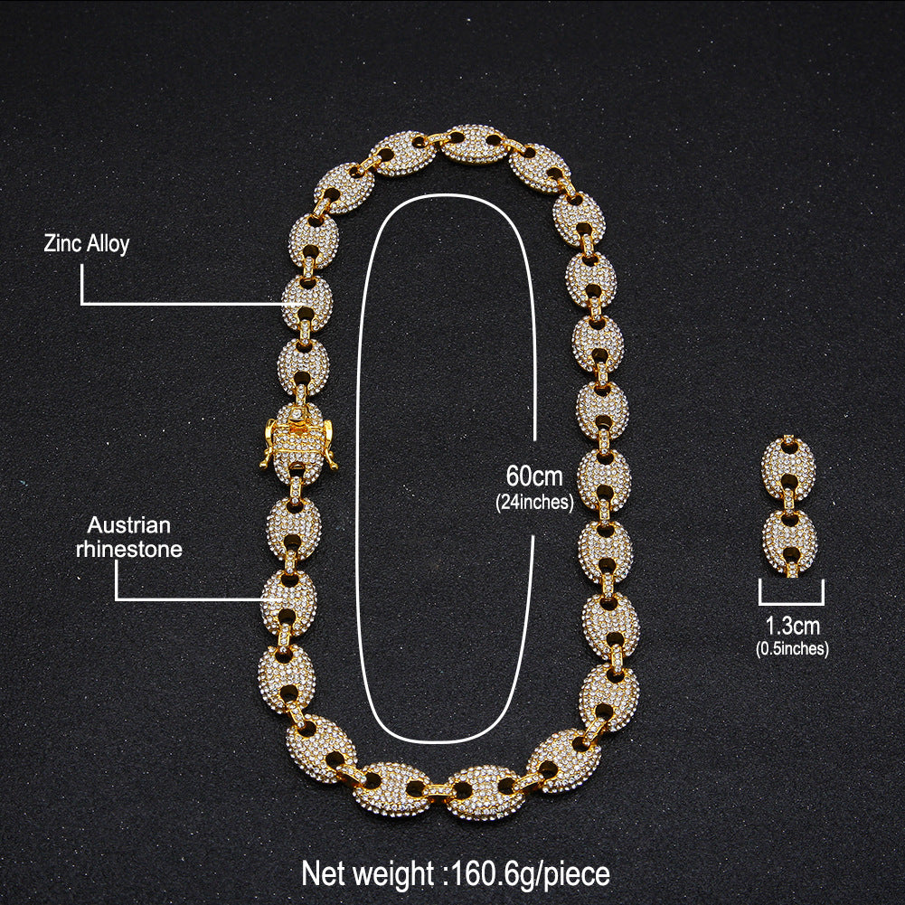 Iced Oval Link Chain Necklace Bracelet Set for Women, Gold Plated or Silver Plated Statement Hip Hop Chain Jewelry product image