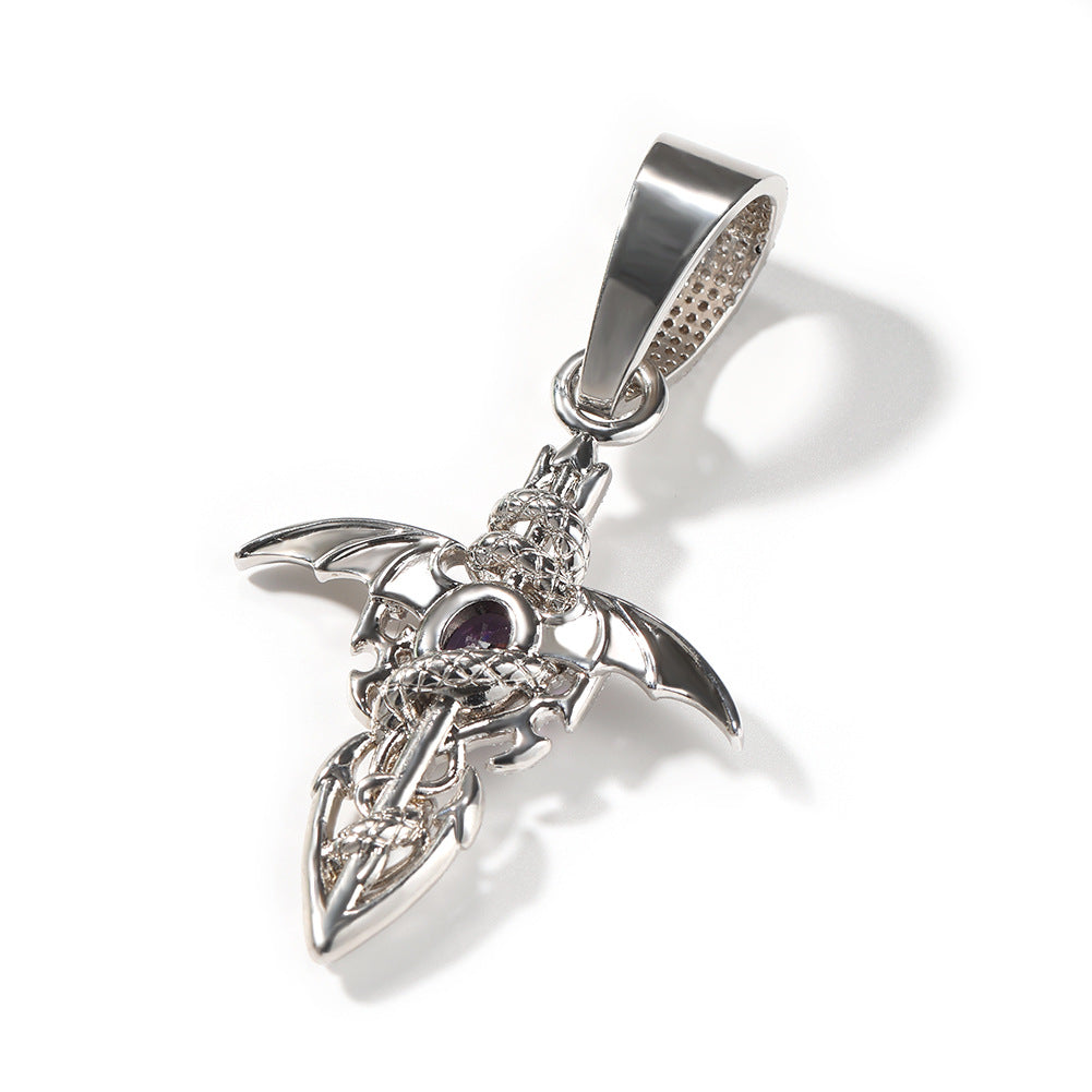Men’s Iced Wing Pendant Necklace with Cubic Zirconia Twisted Chain, Silver or Gold Tone Statement Jewelry