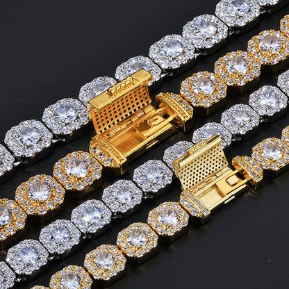 10-12 mm Square Halo CZ Link Copper Necklace - CHA091