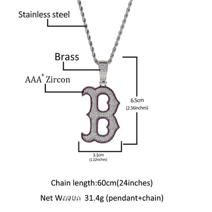 Iced Letter B Pendant Necklace with Cubic Zirconia Rope Chain for Women & Men