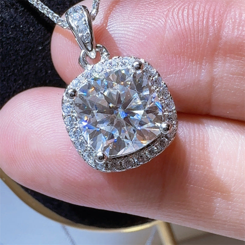 Moissanite Halo Pendant Necklace with Cushion Cut Stone, 1 to 5 Carat Style Gift Necklace product image