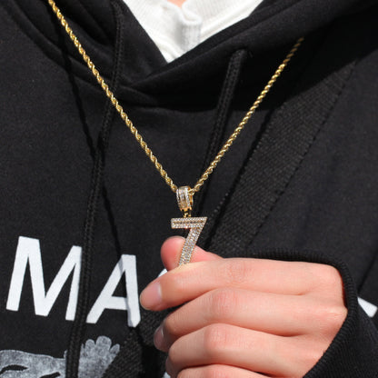 Men’s Iced Number Pendant Necklace with Cubic Zirconia, Gold or Silver Plated Numeric Charm Chain