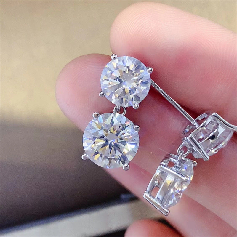 10 Carat White Moissanite Drop Stud Earrings for Women in Silver Tone product image