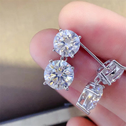 10 Carat White Moissanite Drop Stud Earrings for Women in Silver Tone