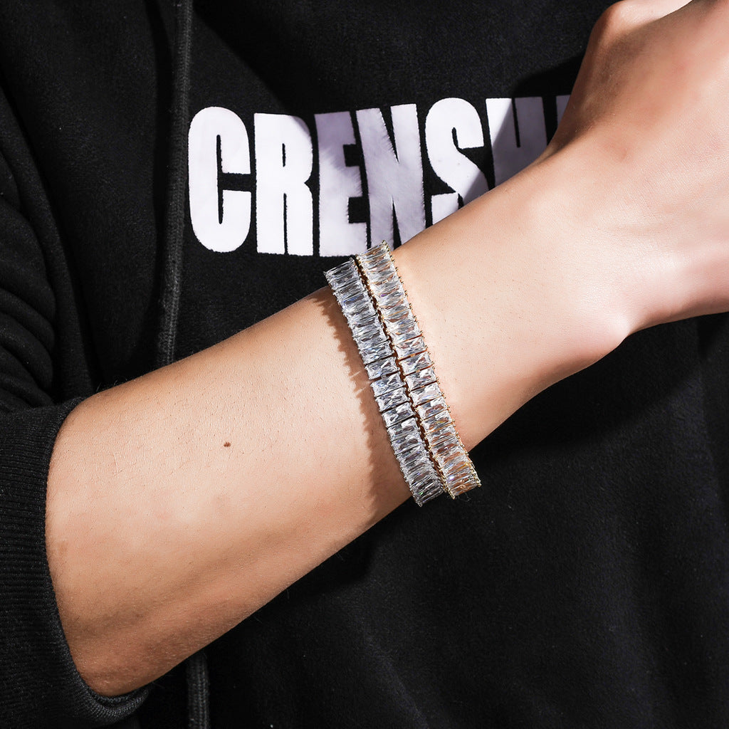 Hip Hop Light Luxury Diamond Shape Cuban Link Copper Bracelet for Men