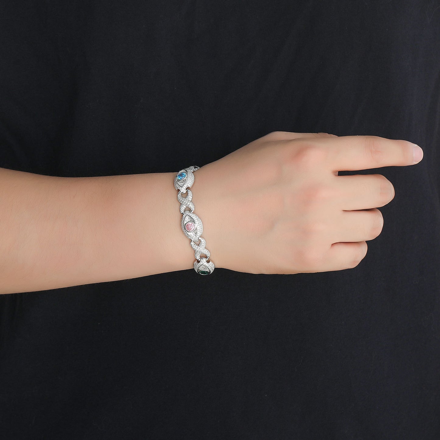 Hip Hop Evil Eye Cuban Link Cubic Zirconia Bracelet for Men