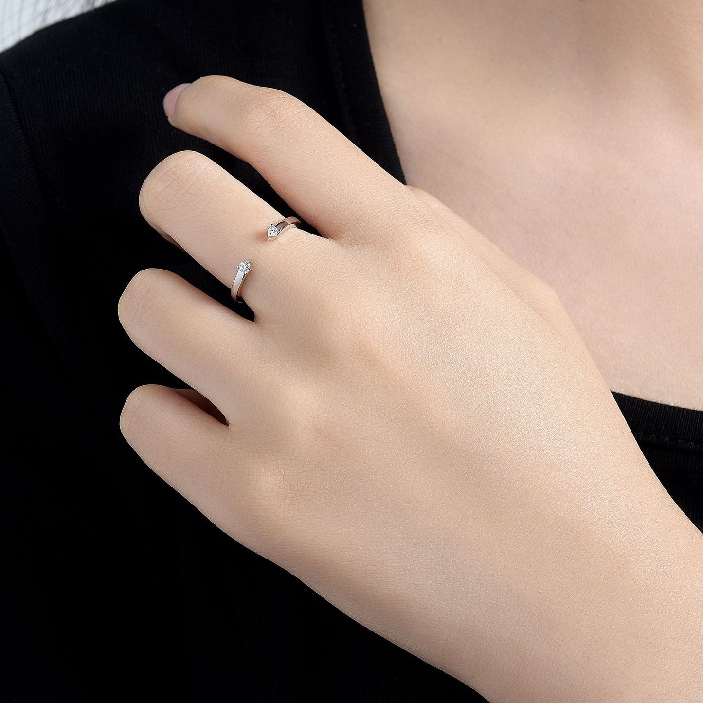 S925 Moissanite Open Ring for Women, Double Stone Promise Ring product image