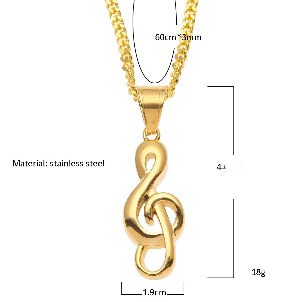 Minimalist Treble Clef Pendant Necklace in Gold Plated or Silver Plated Stainless Steel Cuban Chain for Women & Men
