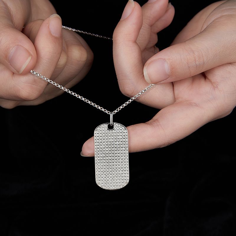 VVS Moissanite Rectangle Pendant Necklace, Paved Dog Tag Chain product image