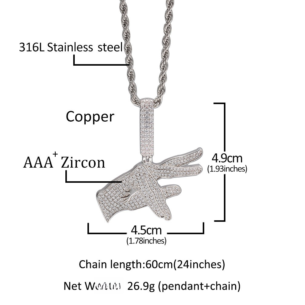 Men’s Iced Out Hand Gesture Pendant Necklace with Cubic Zirconia Twisted Chain product image