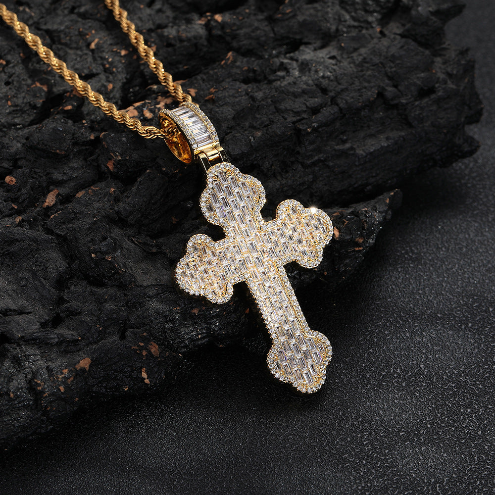 Iced Cross Pendant Rope Chain Necklace for Men, Hip Hop Pendant, Copper, Gold Tone or Silver Tone product image