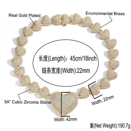 Hip Hop Heart Cubic Zirconia Necklace for Men