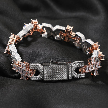 Iced Cross Chain Bracelet for Women & Men - Silver Plated Hip Hop Statement Bracelet