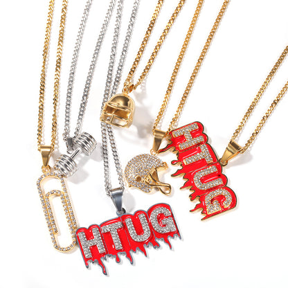 Iced Drip Letter Pendant Necklace in Stainless Steel with Twisted or Cuban Chain