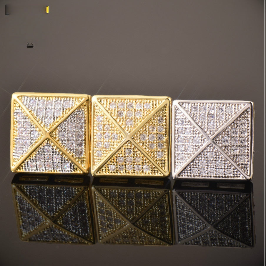 Iced Out Square Stud Earrings for Men Unisex Hip Hop Style